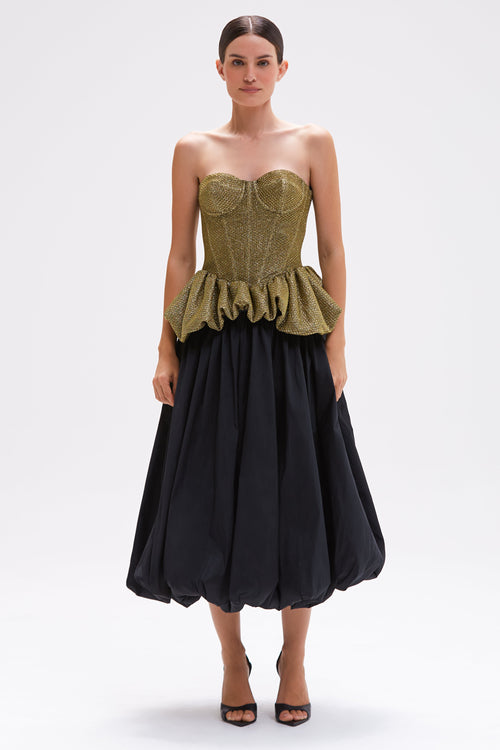 TAFFETA BLOOM BUBBLE MIDI SKIRT