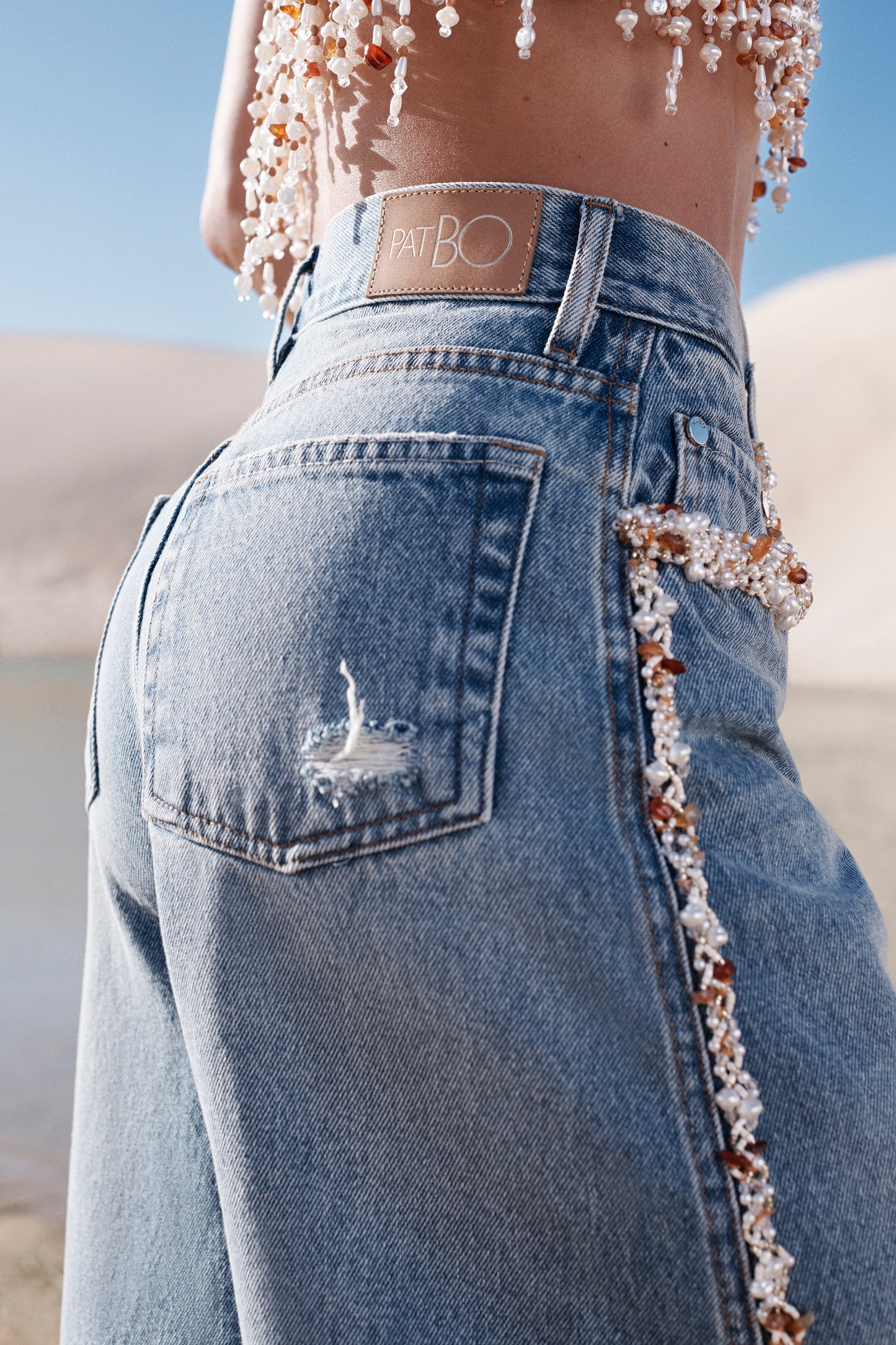 CAMILA COELHO BEADED DENIM PANT
