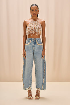 CAMILA COELHO BEADED DENIM PANT