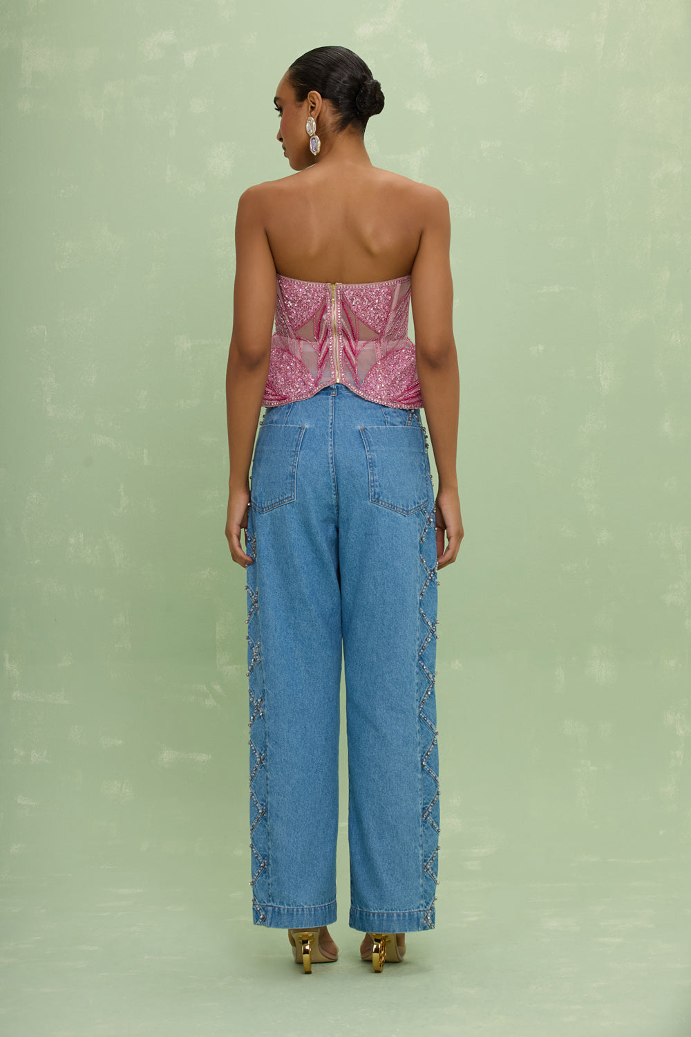 MARINA DENIM EMBROIDERED PANTS