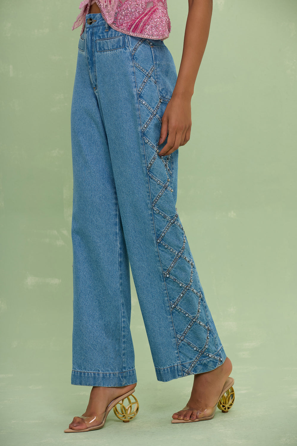MARINA DENIM EMBROIDERED PANTS