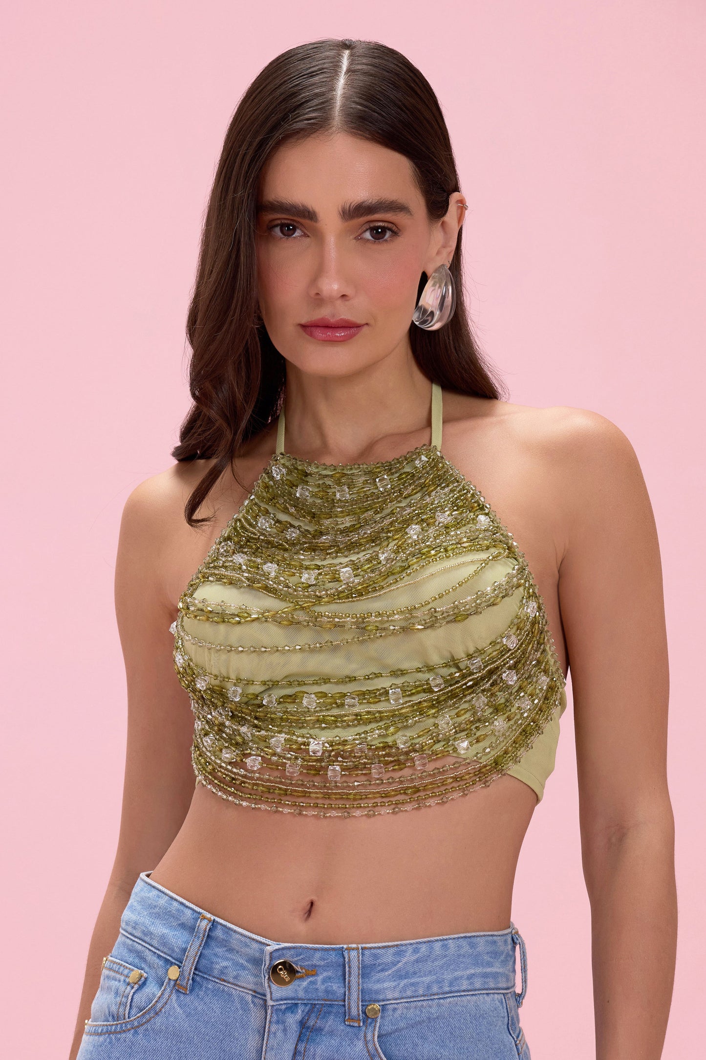 LINEA BEADED HALTERNECK TOP