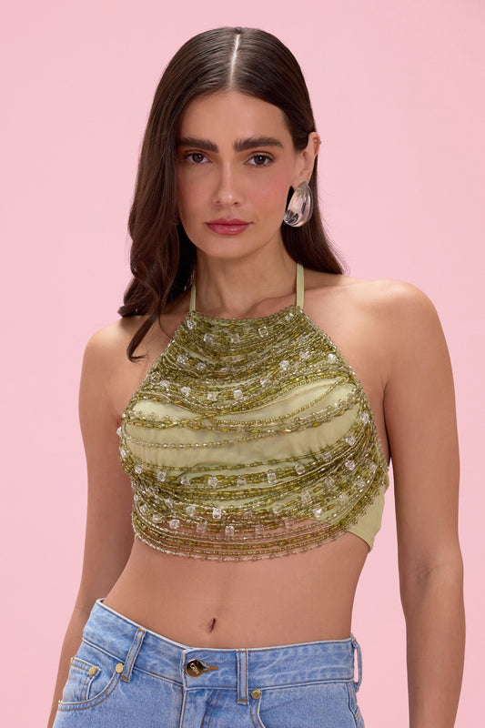 LINEA BEADED HALTERNECK TOP