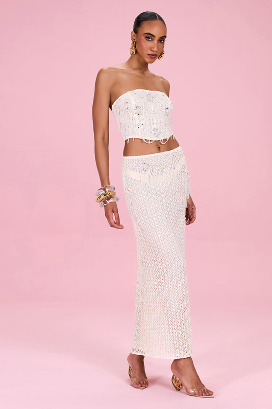 PEARL MESH EMBROIDERED MAXI SKIRT