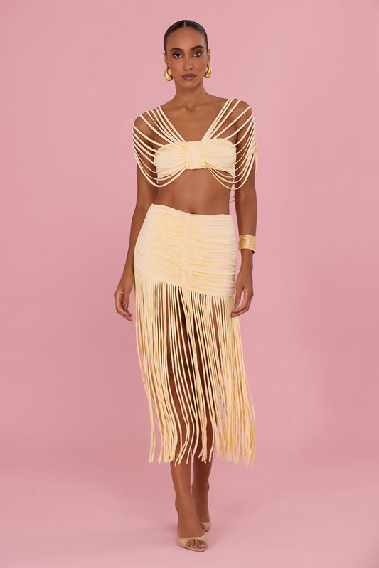 LYRIA JERSEY FRINGE MAXI SKIRT