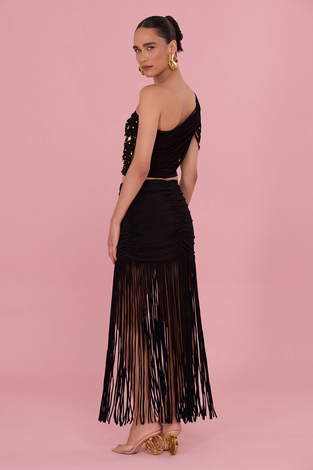 LYRIA JERSEY FRINGE MAXI SKIRT