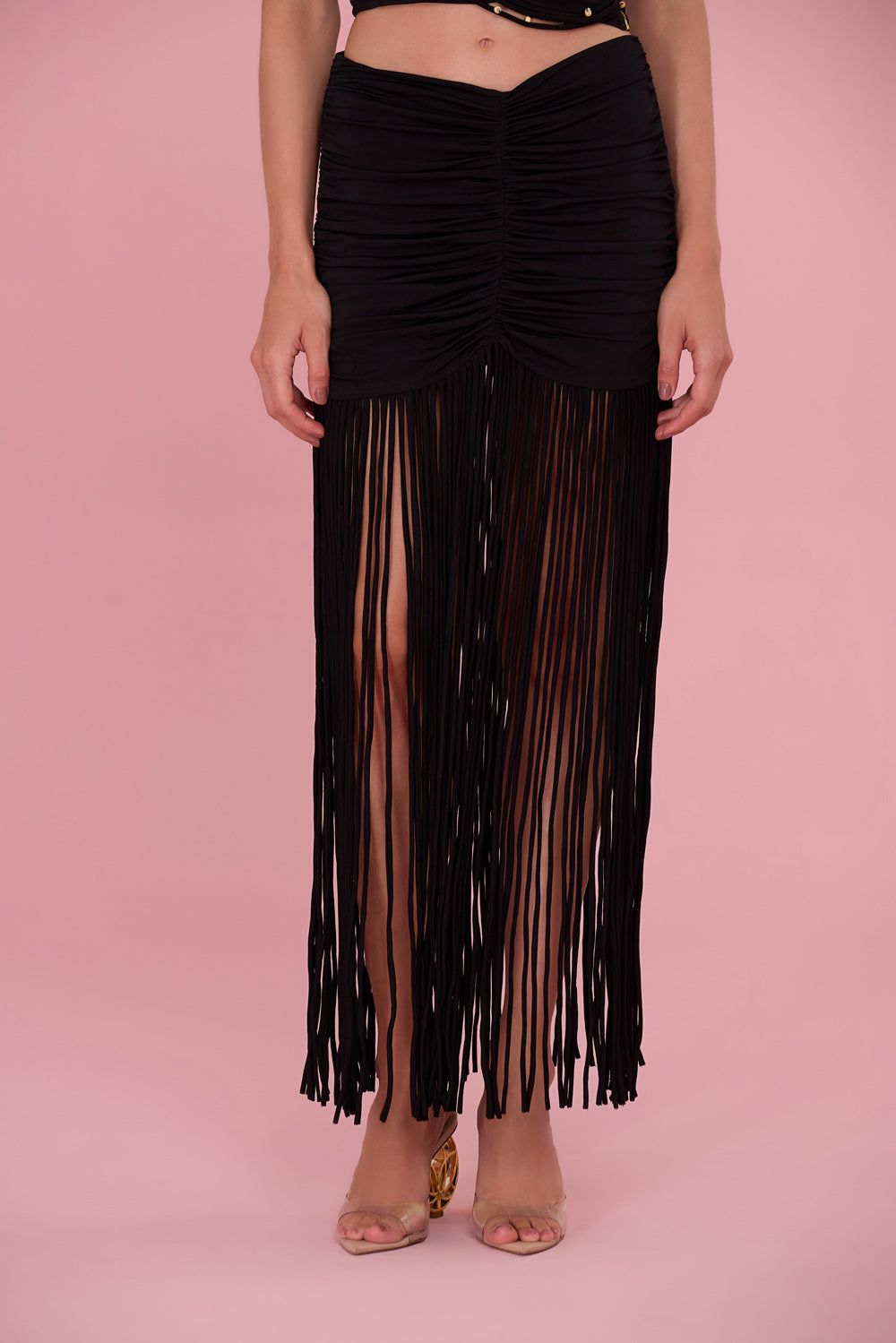 LYRIA JERSEY FRINGE MAXI SKIRT