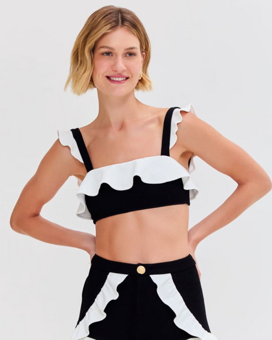 MERIAN KNIT FLUTTER COLOR BLOCK BIKINI TOP