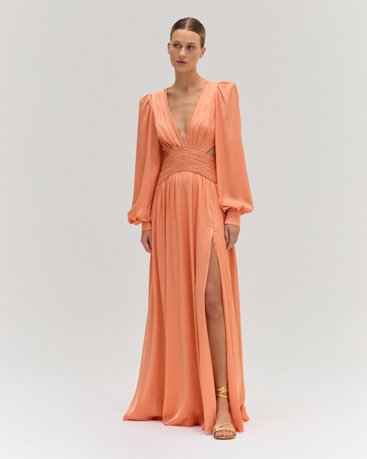 SATIN SUNSET LONG SLEEVE GOWN