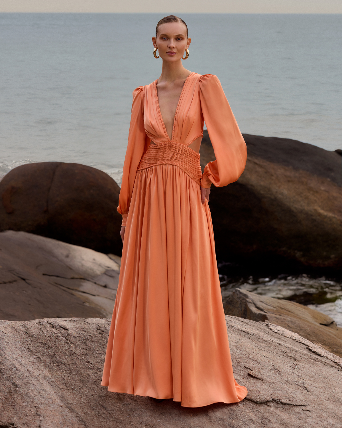 SATIN SUNSET LONG SLEEVE GOWN