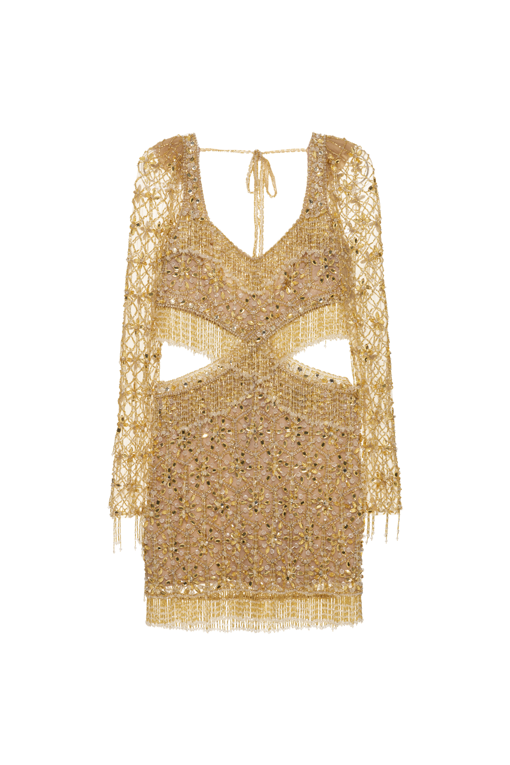 CRYSTAL EMBROIDERY LONG SLEEVE MINI DRESS