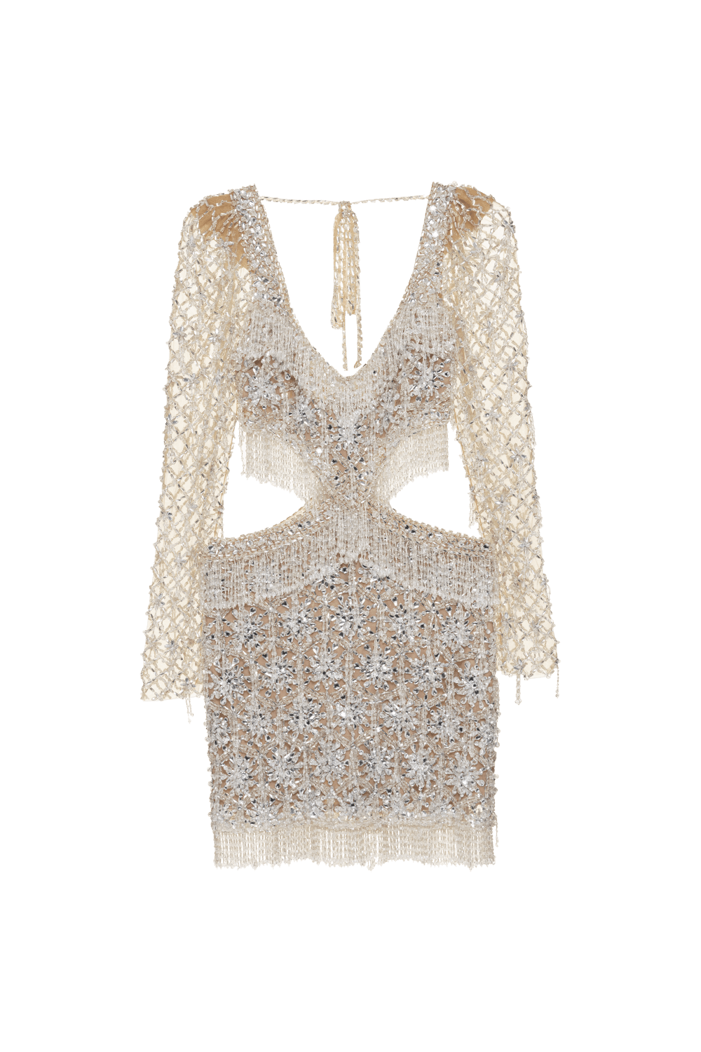 CRYSTAL EMBROIDERY LONG SLEEVE MINI DRESS