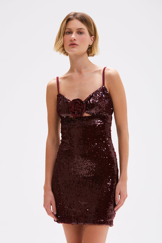 BORDEAUX SEQUIN MINI DRESS