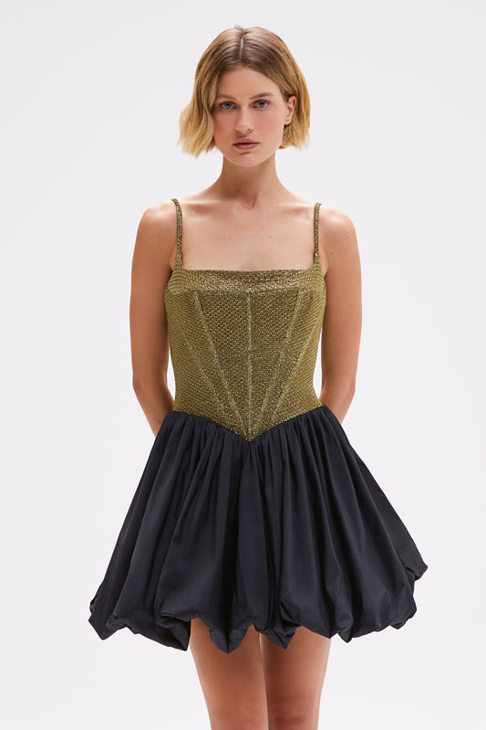 GOLDEN WEAVE MINI DRESS
