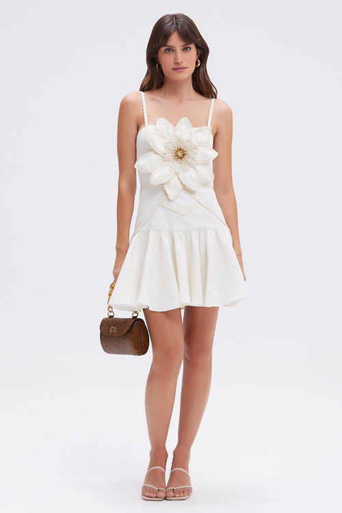 TROPIC LINEN FLOWER MINI DRESS