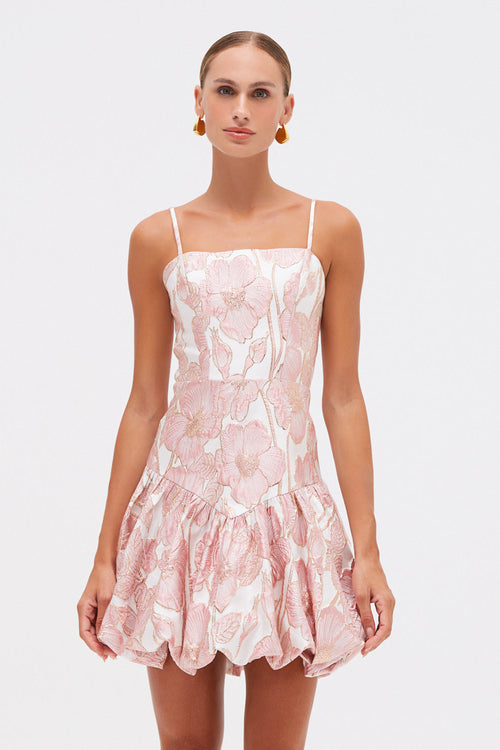green emerald velvet dress Pink Petal Jacquard Bubble Hem Mini Dress main image 1
