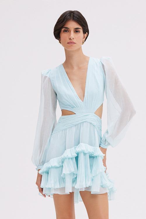 Patbo | Silk Plisse Essence Cut Out Mini Dress | Blue Patbo | Silk Plisse Essence Cut Out Mini Dress | Blue