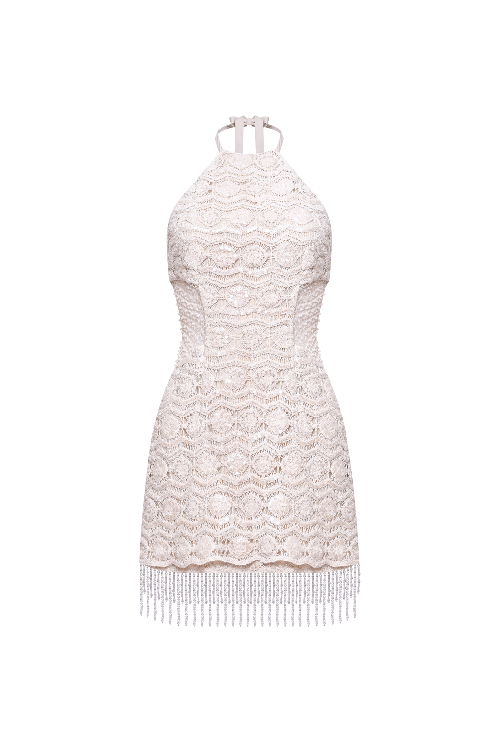 CROCHET BLOOM HALTERNECK MINI DRESS