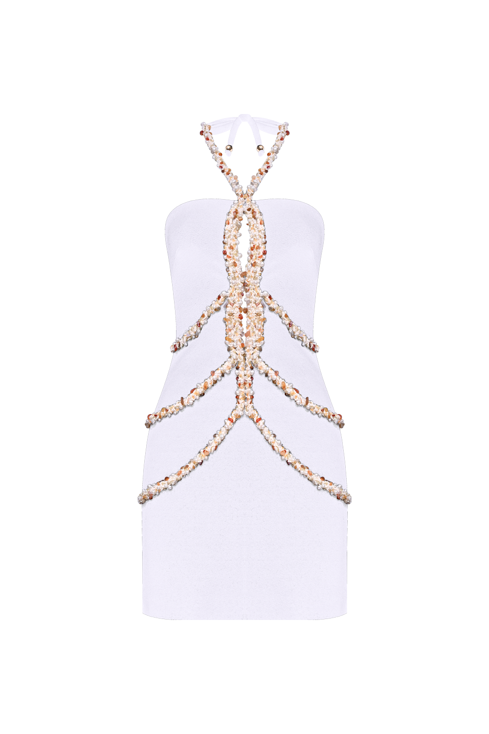 Patbo | JADE KNIT EMBROIDERED HALTERNECK MINI Dress | S | White Patbo | JADE KNIT EMBROIDERED HALTERNECK MINI Dress | S | White