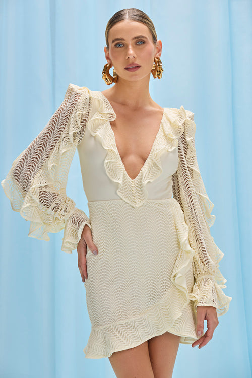 WAVE MESH LONG SLEEVE MINI DRESS