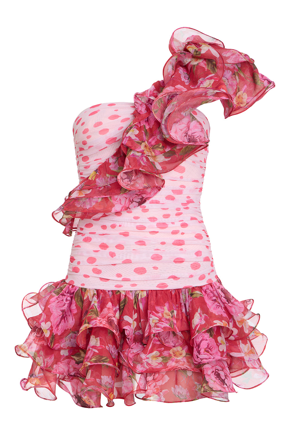 PEONY DOTS RUFFLE MINI DRESS (RUNWAY)