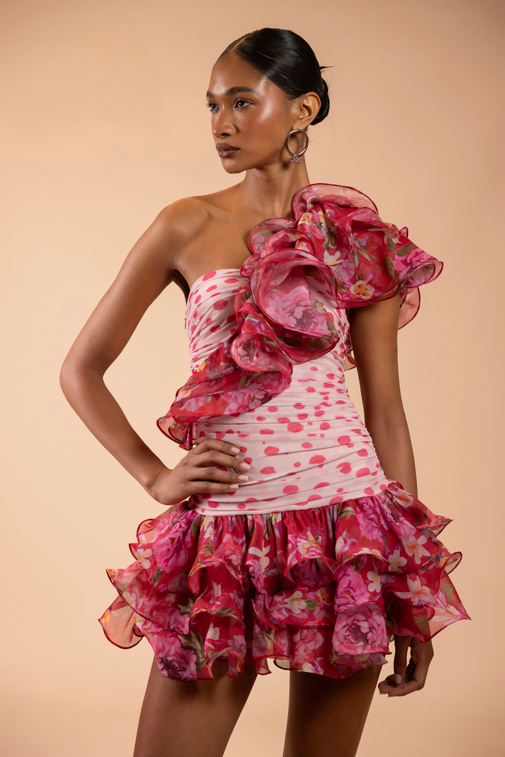 PEONY DOTS RUFFLE MINI DRESS (RUNWAY)