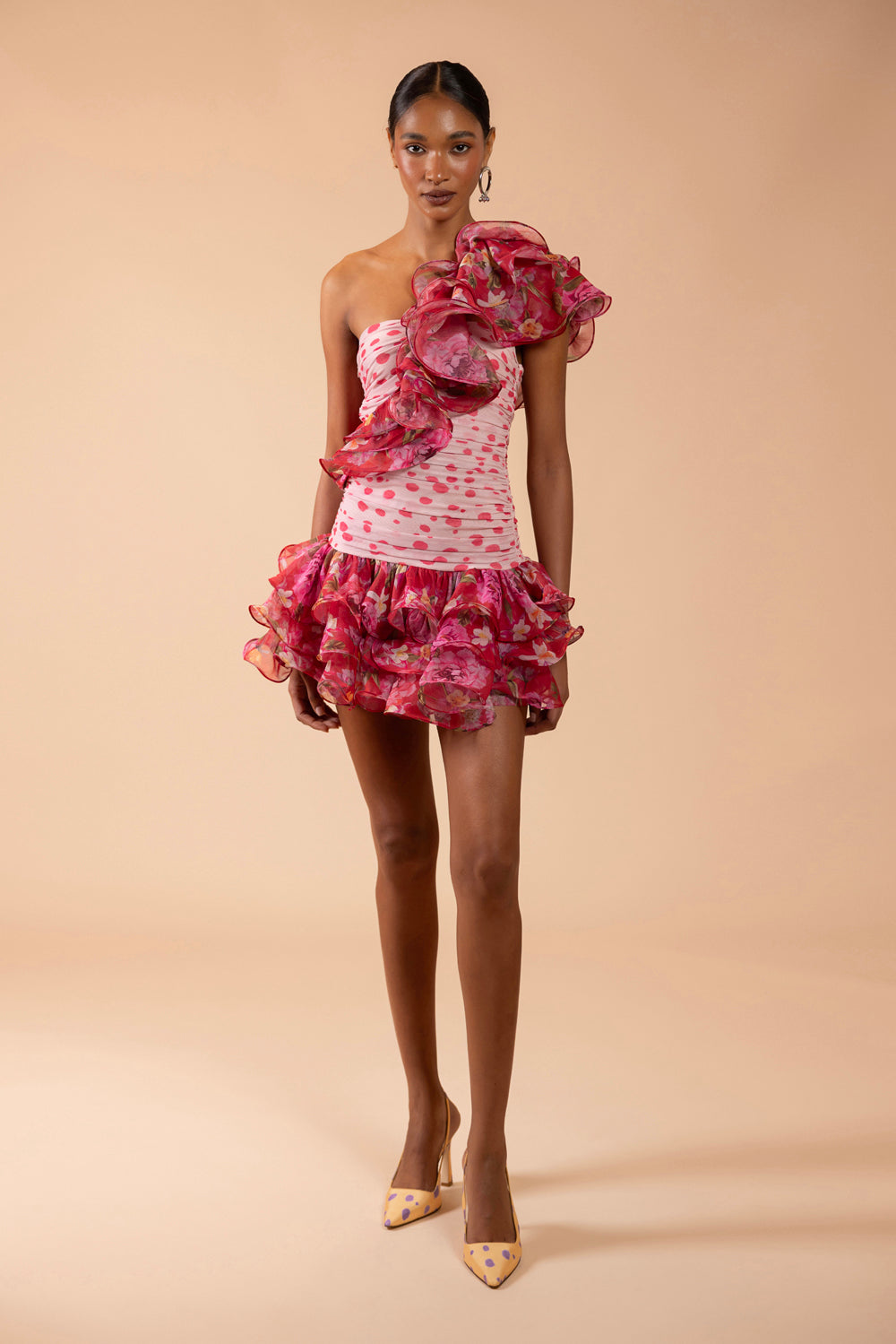 PEONY DOTS RUFFLE MINI DRESS (RUNWAY)