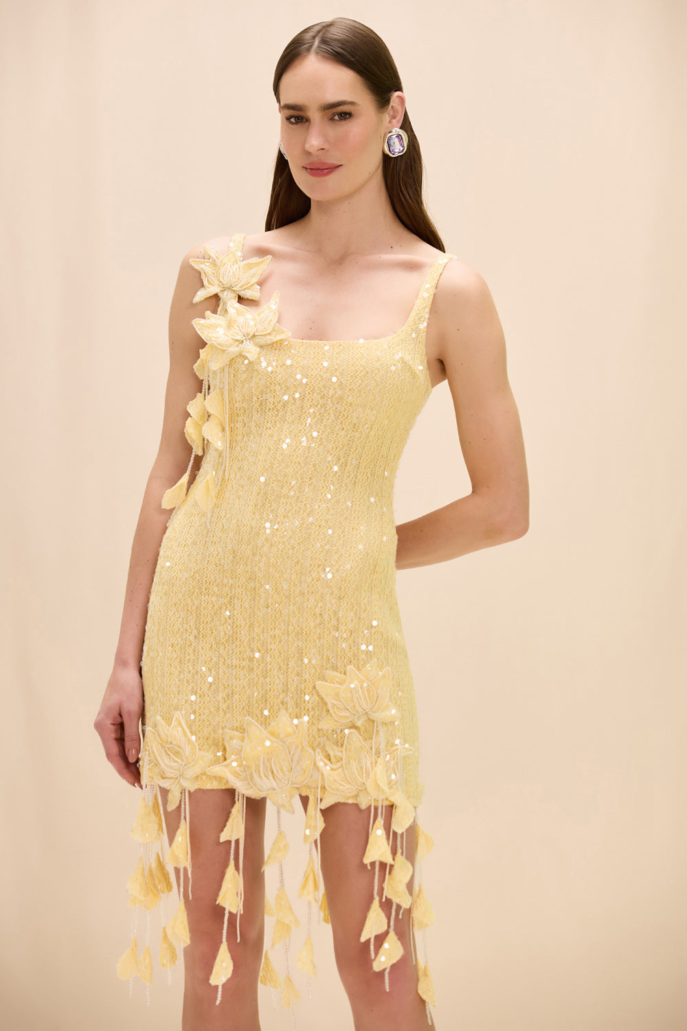 PatBO Iara Sequin Crochet Mini Dress, Yellow, Women's, 4
