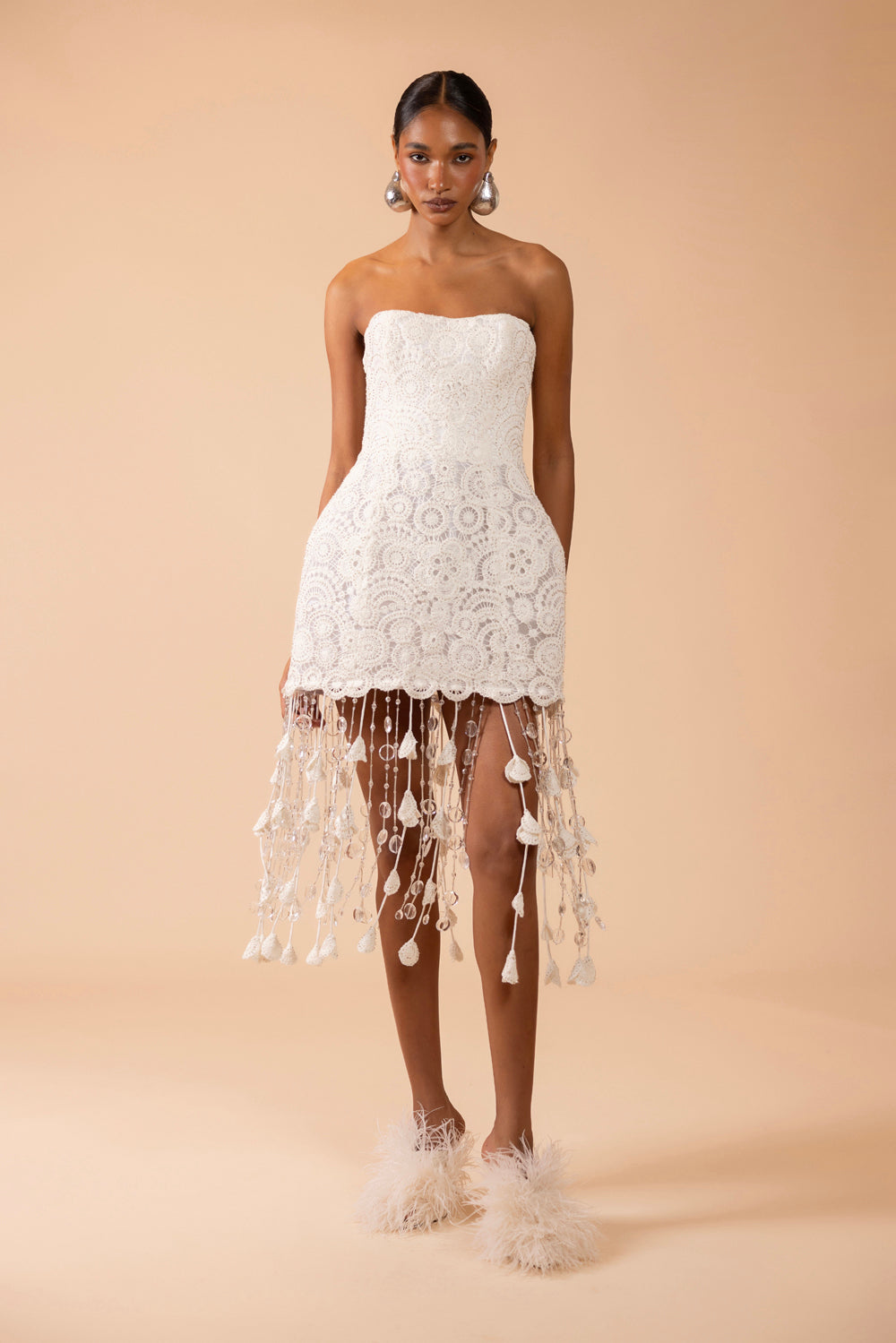 GAL EMBROIDERY FRINGE MINI DRESS (RUNWAY) 2 / OFF White