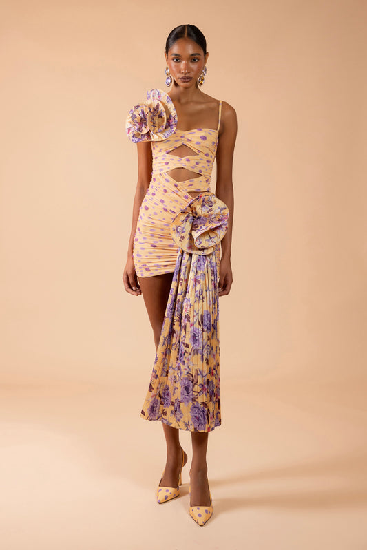 PEONY DOTS DRAPED MINI DRESS (RUNWAY)