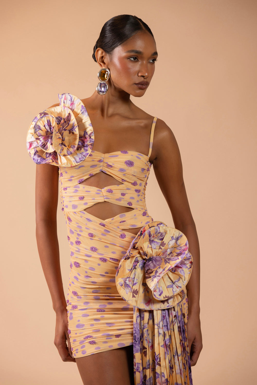 PEONY DOTS DRAPED MINI DRESS (RUNWAY)