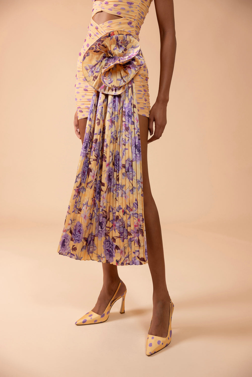PEONY DOTS DRAPED MINI DRESS (RUNWAY)