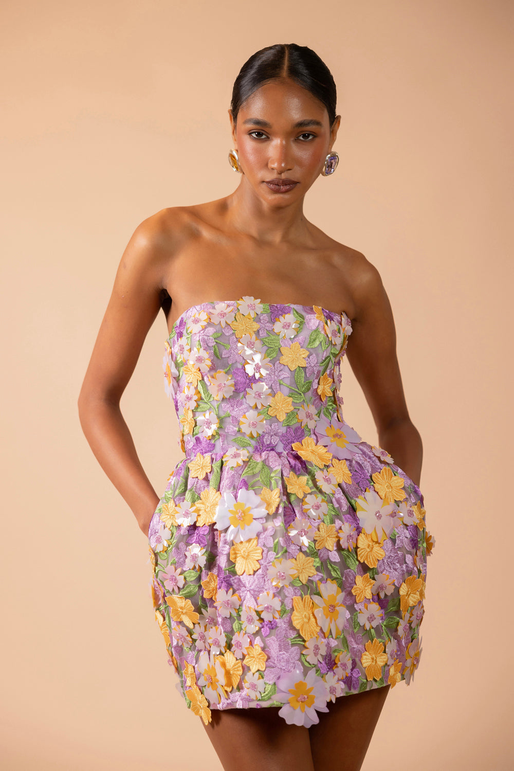 TULLE PINA PEPLUM MINI EMBROIDERED DRESS (RUNWAY)