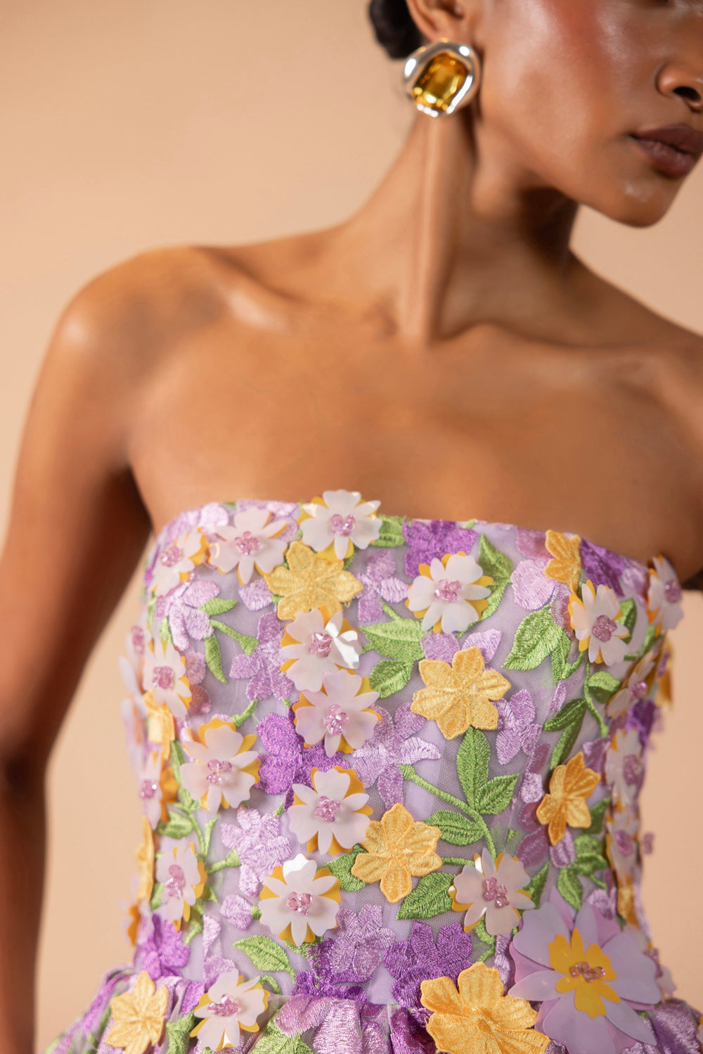 TULLE PINA PEPLUM MINI EMBROIDERED DRESS (RUNWAY)