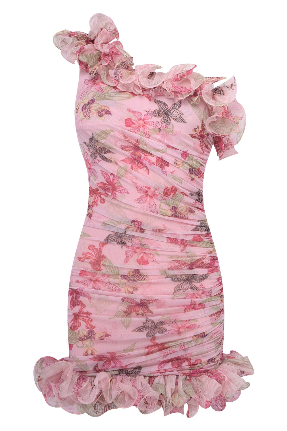ORCHID BLOOM ONE SHOULDER MINI DRESS