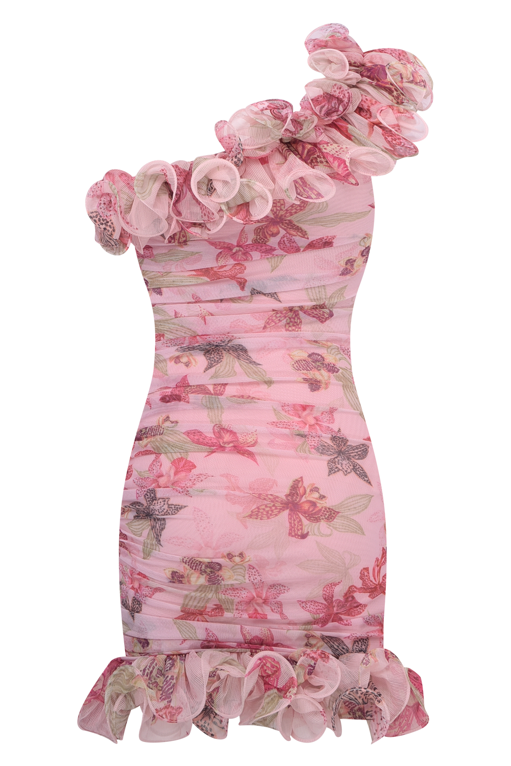 ORCHID BLOOM ONE SHOULDER MINI DRESS