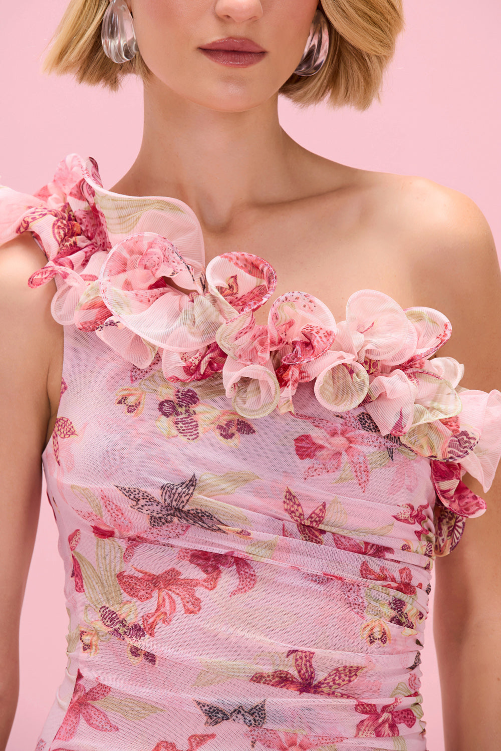 ORCHID BLOOM ONE SHOULDER MINI DRESS