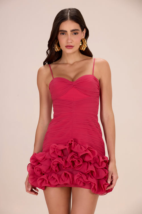 FLORAL CHIFFON CORSET MINI DRESS 0 / Red