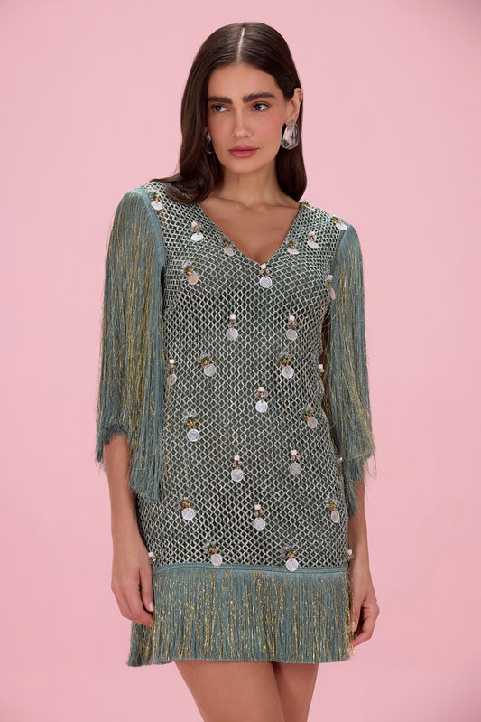 NAIA CROCHET FRINGE MINI DRESS