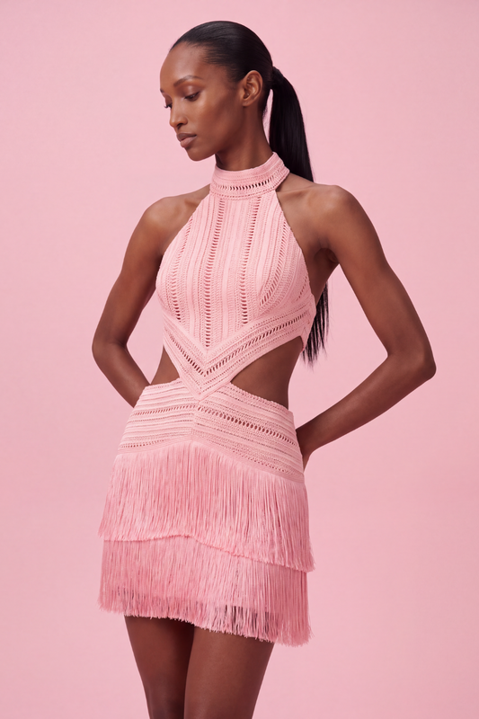 PETAL FRINGE HALTERNECK MINI DRESS