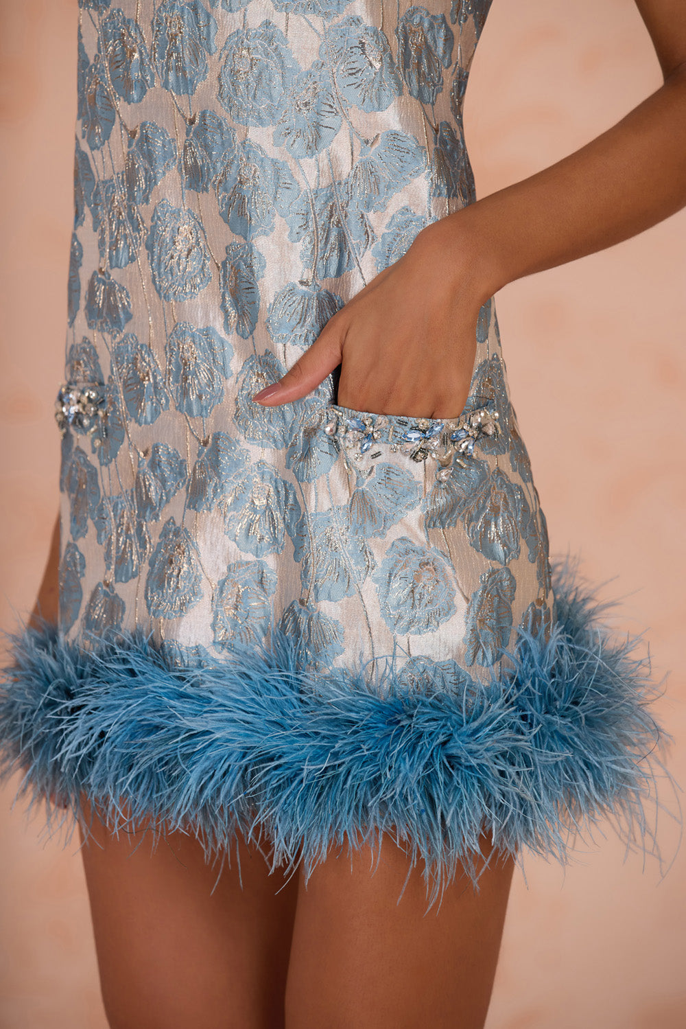 LUMA JACQUARD FEATHER MINI DRESS