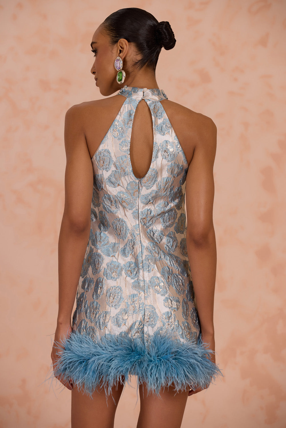LUMA JACQUARD FEATHER MINI DRESS