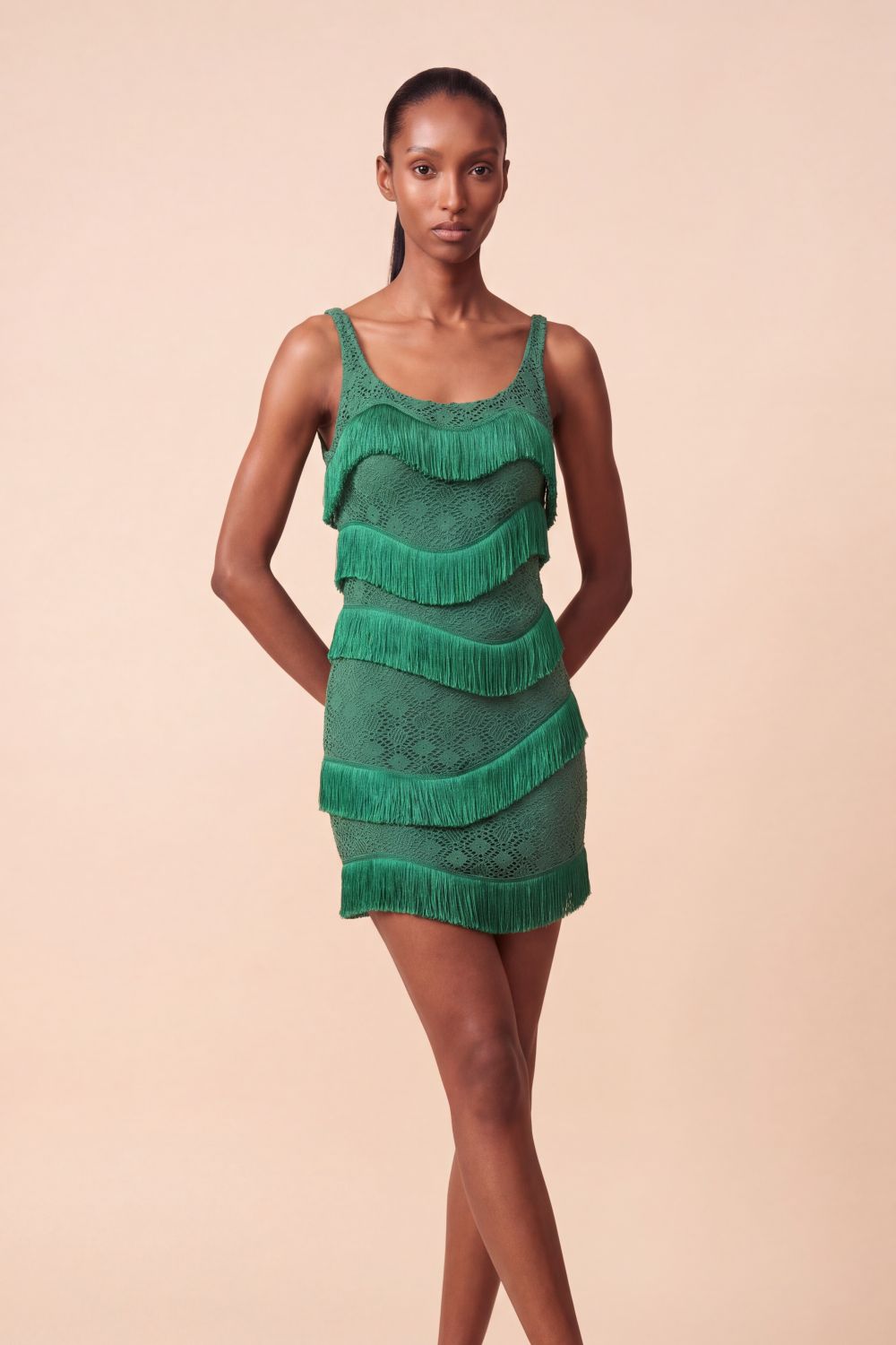 FOREST GREEN MESH MINI DRESS (RUNWAY)