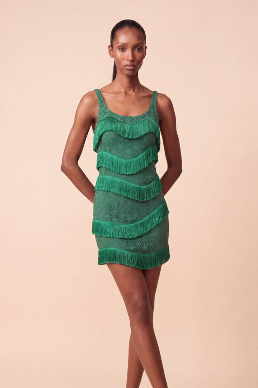 FOREST GREEN MESH MINI DRESS (RUNWAY)