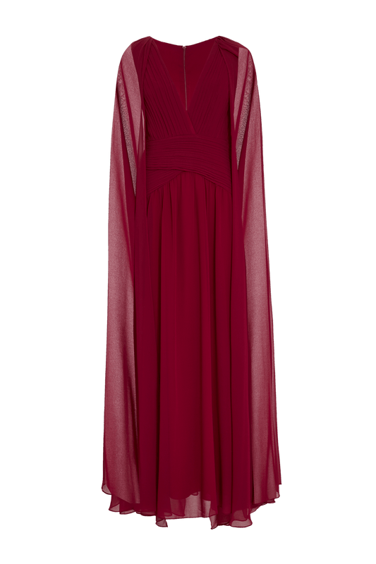 MIDNIGHT CAPE CHIFFON LONG DRESS