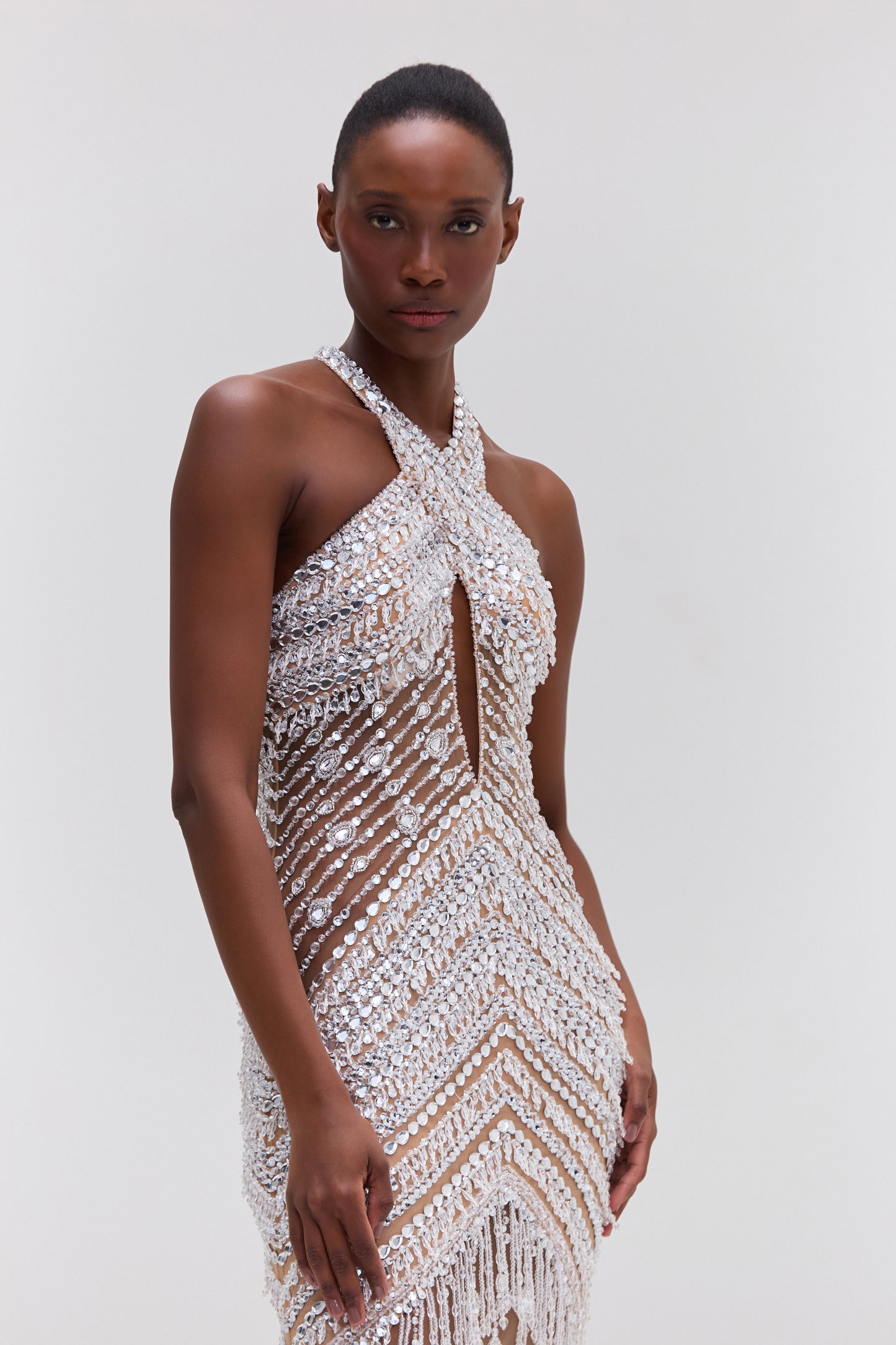 CRYSTAL EMBROIDERY HALTERNECK GOWN