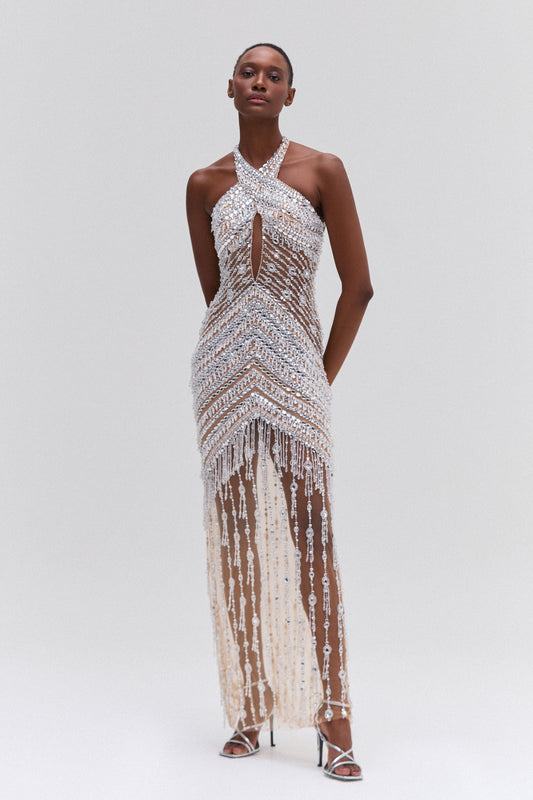 CRYSTAL EMBROIDERY HALTERNECK GOWN