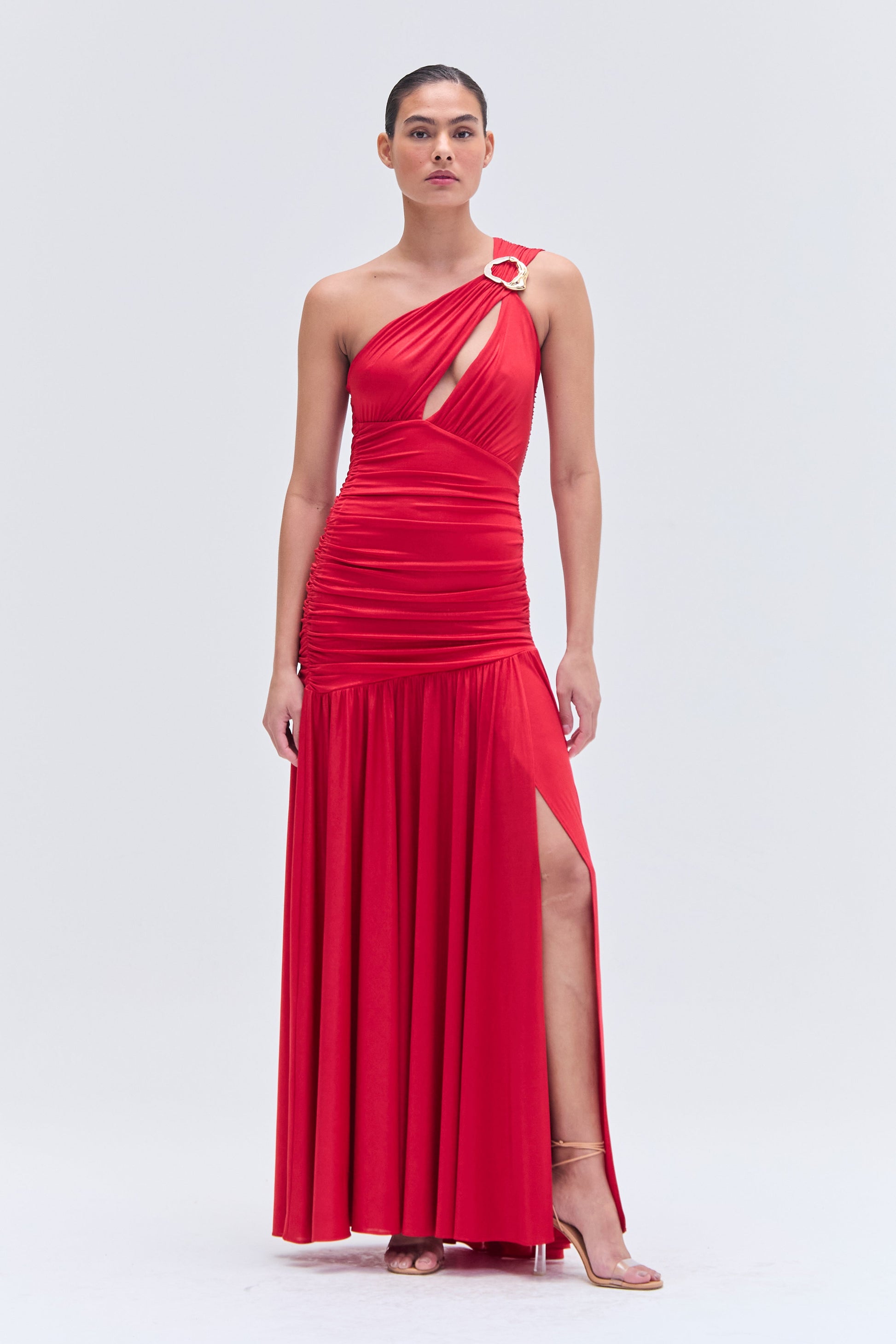DUNE JERSEY KEY ONE SHOULDER GOWN - 0 / Red DUNE JERSEY KEY ONE SHOULDER GOWN - 0 / Red