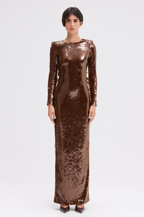 Patbo Sequin Long-sleeve GOWN - Brown Patbo Sequin Long-sleeve GOWN - Brown