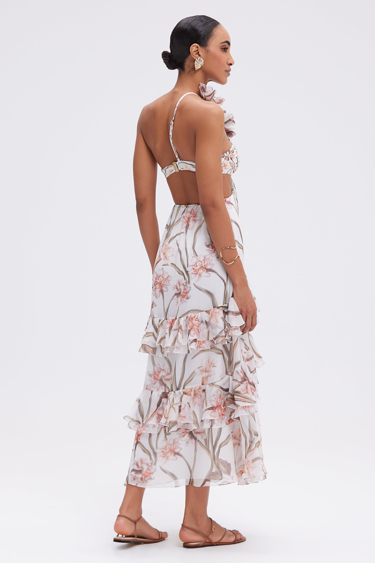BOTANIC RETRO FLOWER APPLIQUE BEACH DRESS